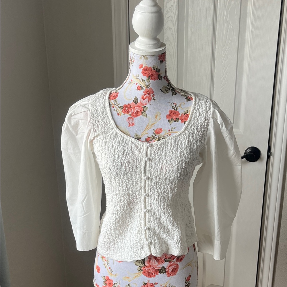 Anthropologie Cream Textured Blouse